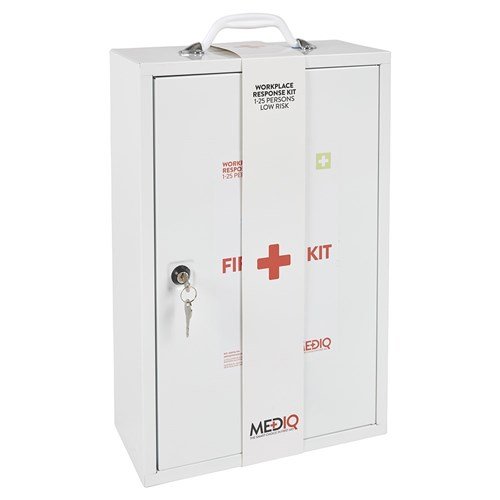 Essential Workplace Response First Aid Kit In Metal Wall Cabinet online Australia - Aj Safety