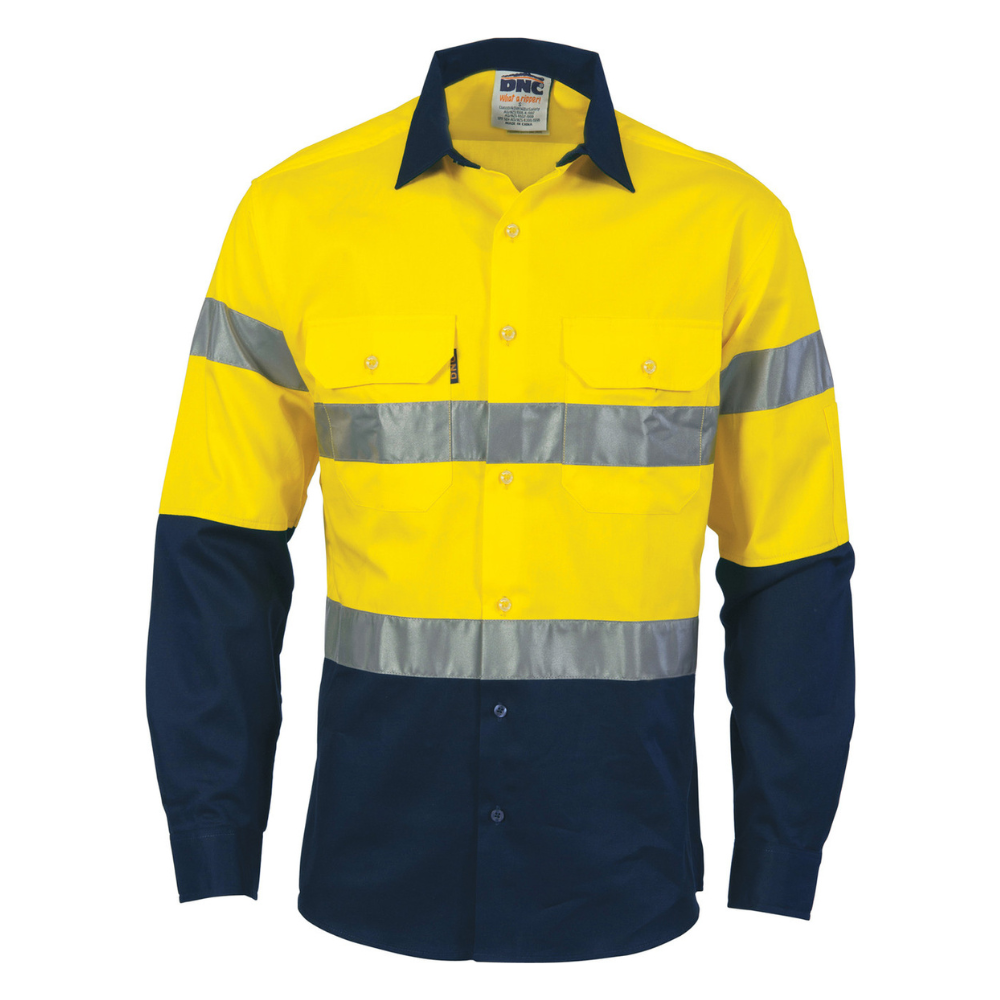 DNC 3982 - Hi Vis D/N 2 Tone Drill Shirt with Generic R/Tape - Long Sleeve