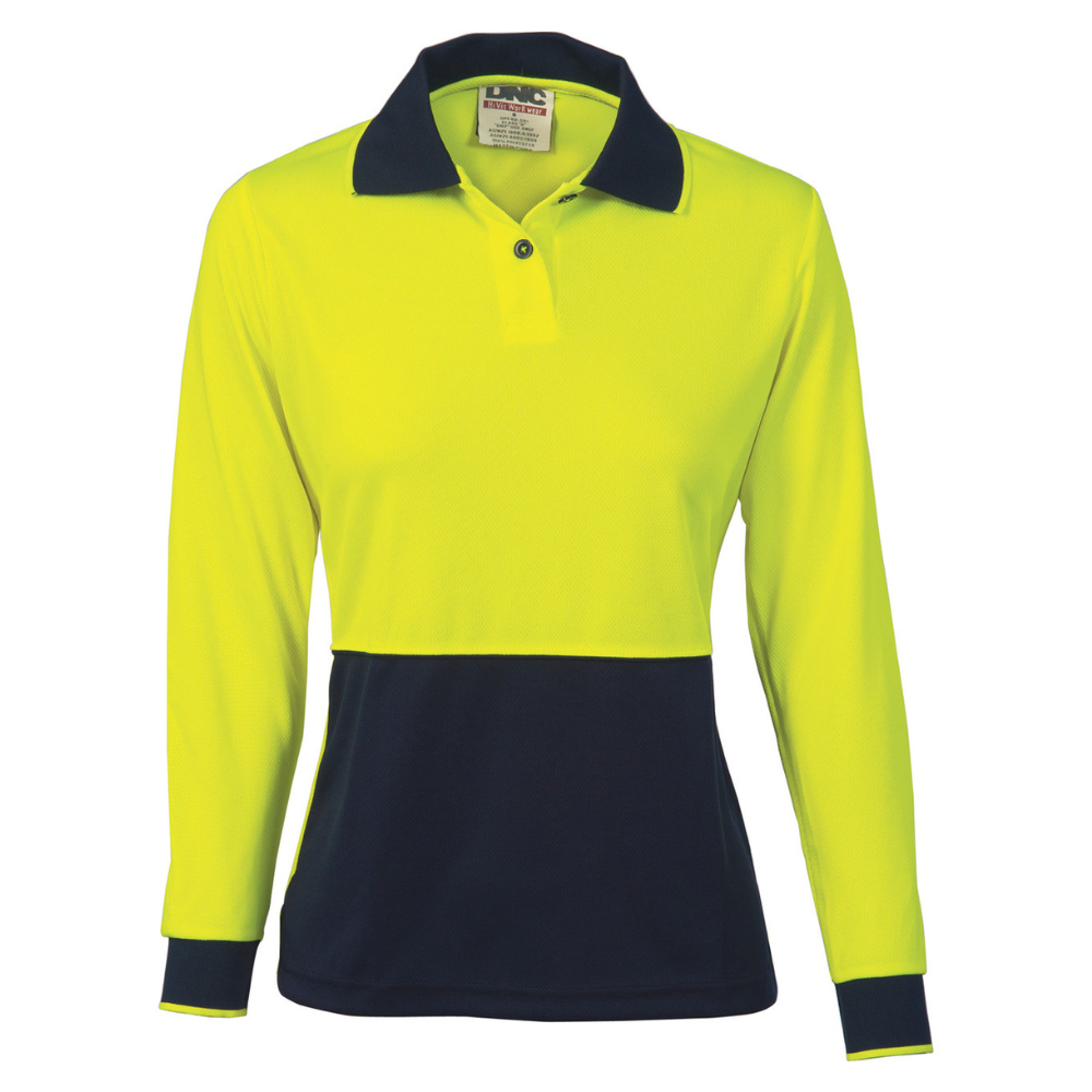 DNC 3898 - Ladies Hi Vis Two Tone Polo Shirt - Long Sleeve