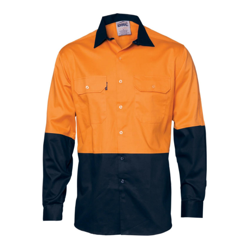 DNC 3840 - Hi Vis 2 Tone Cool-Breeze Cotton Shirt - Long Sleeve online Australia - Aj Safety