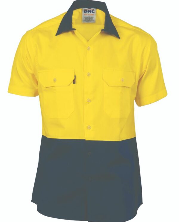 3980-Hi-vis Two Tone Cotton Drill Vented Shirt - Short Sleeve online Australia - Aj Safety