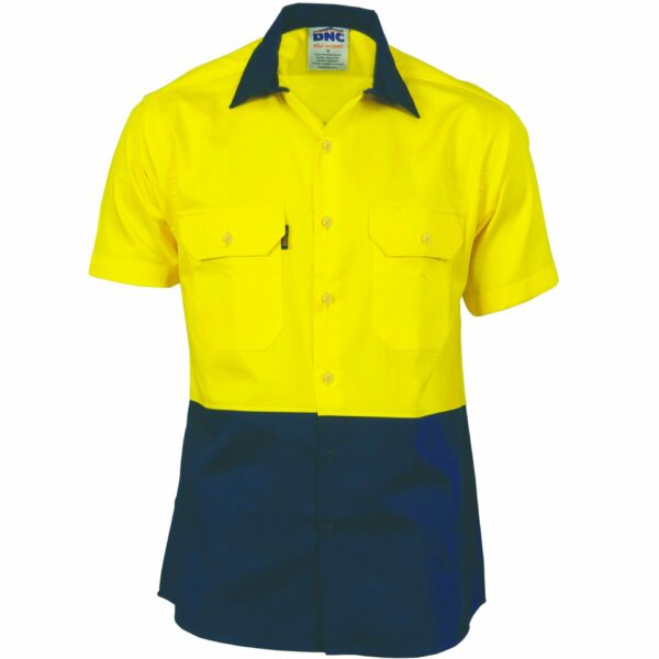 3980-Hi-vis Two Tone Cotton Drill Vented Shirt - Short Sleeve online Australia - Aj Safety