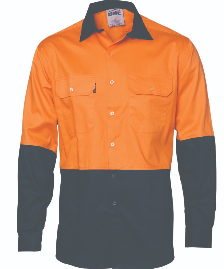 3981-Hi-vis Two Tone Cotton Drill Vented Shirt-l/s online Australia - Aj Safety