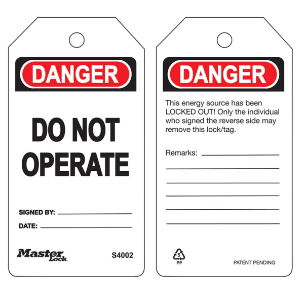 Master Lock® S4002 Safety Tag - Danger Do Not Operate - 5-3/4" x 3" - Guardian Extreme - White/Red/Black - Pack of 6 online Australia - Aj Safety