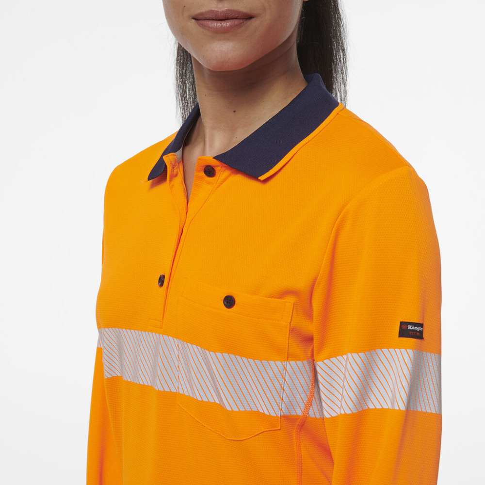 KingGee: K44223 Womens Workcool Hyperfreeze Spliced Long Sleeve Polo With Segmented Tape online Australia - Aj Safety