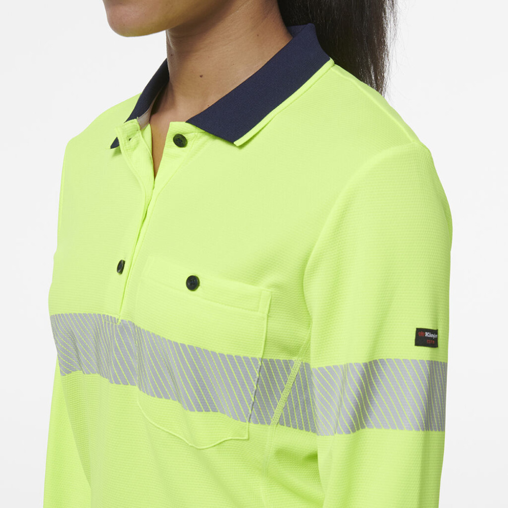 KingGee: K44223 Womens Workcool Hyperfreeze Spliced Long Sleeve Polo With Segmented Tape online Australia - Aj Safety