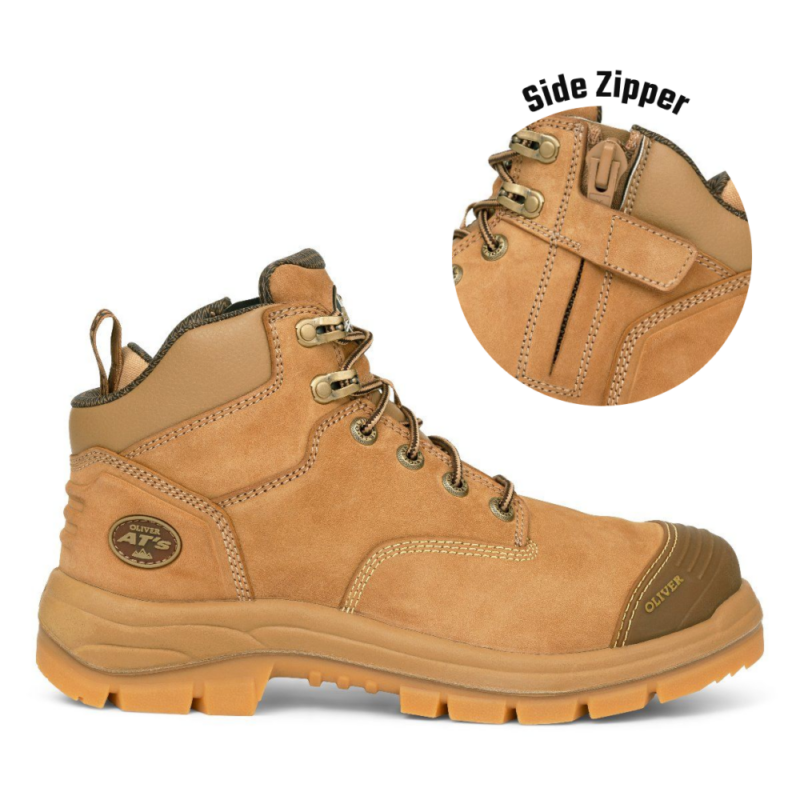 Oliver 55350Z 130mm Stone Zip Sided Boot lightweight safety work boot with steel toe cap and side zip in stone nubuck leather
