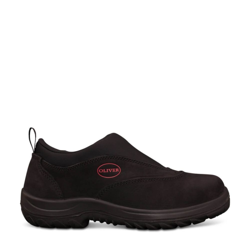 Oliver 34610 Black Slip On Sports Shoe with steel safety toe, water resistant leather and slip resistant sole